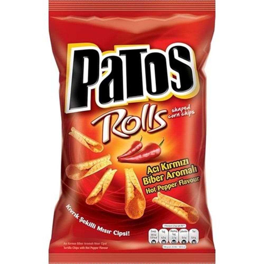 PATOS ROLLS CİPS 195 G KIVRIK ACI KIRMIZI BİBER AROMALI