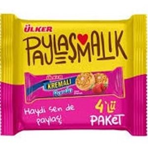 ÜLKER PAYLAŞMALIK KREMALI BİSKÜVİ 4LÜ PAKET 244 G ÇİLEK AROMALI