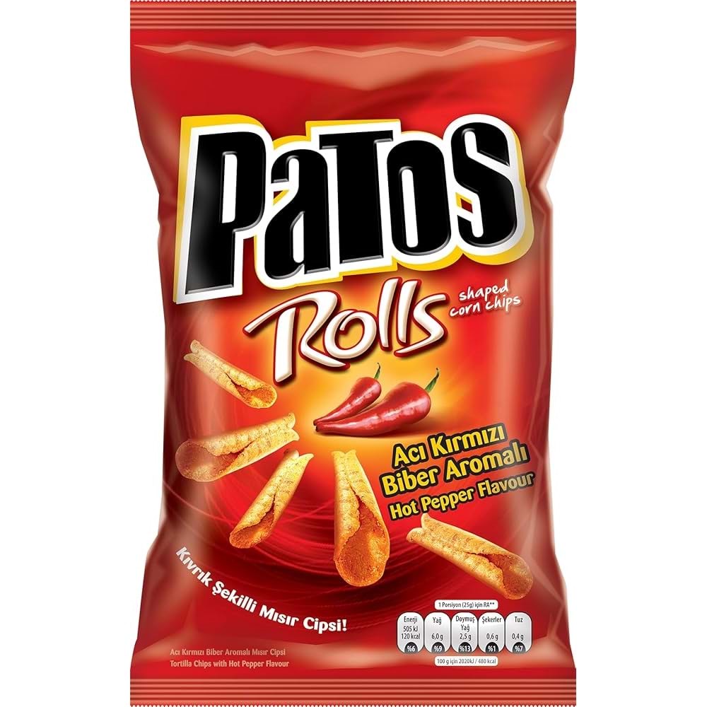 PATOS ROLLS CİPS 195 G KIVRIK ACI KIRMIZI BİBER AROMALI