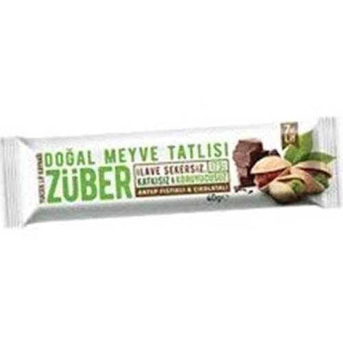 ZÜBER GLUTENSIZ MEYVE BAR 40 GR VEGAN A.FISTIKLI KAKAOLU