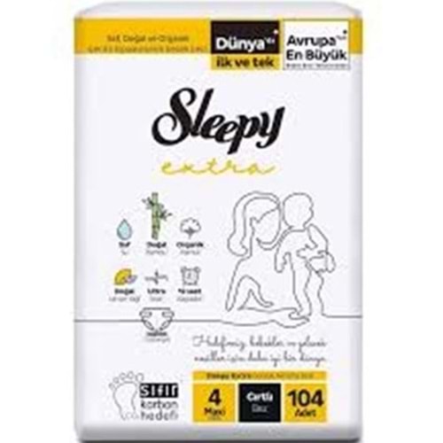 SLEEPY EXTRA 2Lİ BEBEK BEZİ 4 MAXİ 104 ADET CIRTLI
