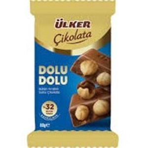 ÜLKER ÇİKOLATA 80 G BÜTÜN FINDIKLI SÜTLÜ