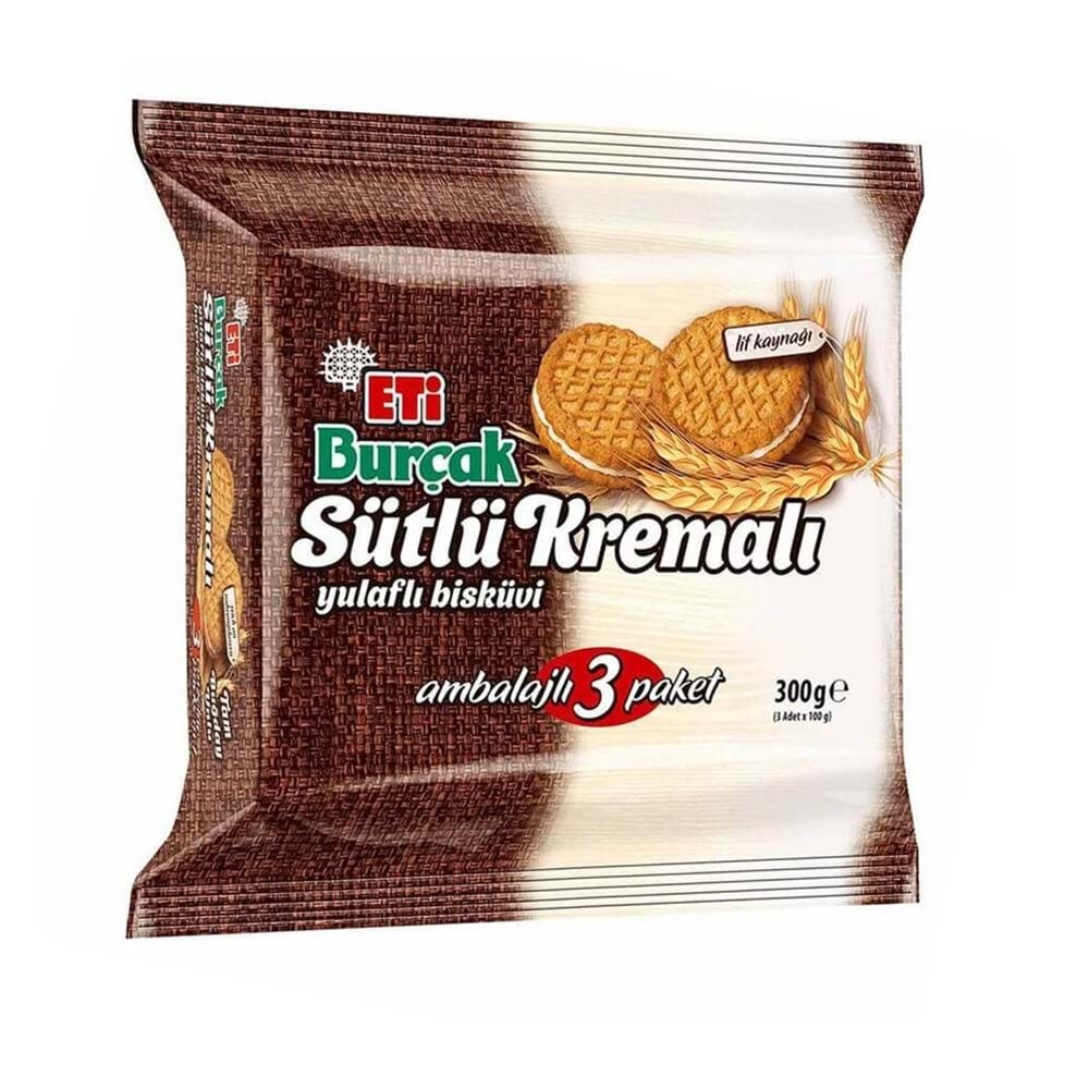 ETİ BURCAK SUTLU KREMALI BISKUVI 3 LU PAKET 300 GR