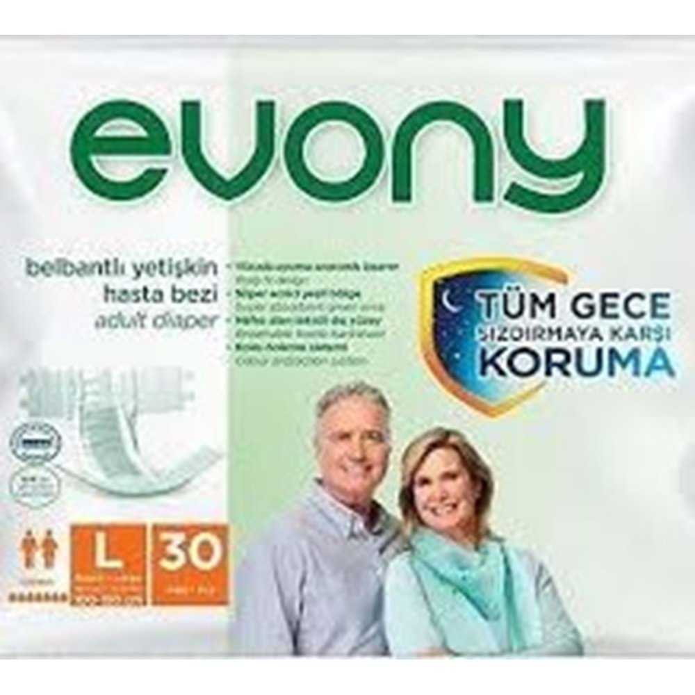 EVONY YETİŞKİN HASTA BEZİ 30 ADET L BELBANTLI