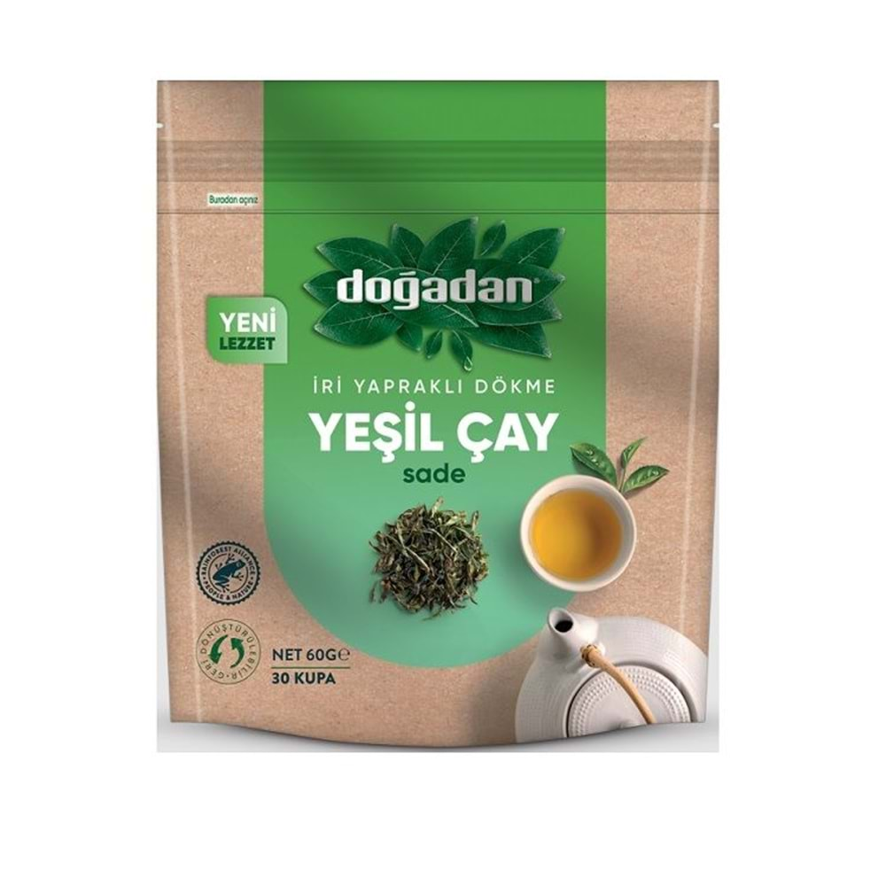 DOĞADAN YEŞİL ÇAY İRİ YAPRAKLI DÖKME 60 GR SADE